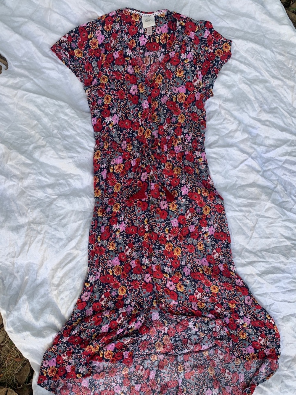 Western boho floral Knox rose midi  dress with tassels, size M